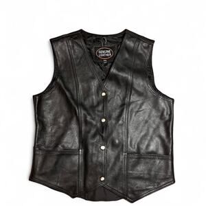 Men’s Black Genuine Leather Motorcycle Biker Vest Size XXL